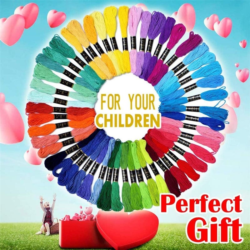 HZYH 50 Skeins Embroidery Floss Thread Set, Rainbow Color Cross Stitch Threads for Friendship Bracelets, Crafts, DIY Jewelry Making, 6-Strand Cotton Embroidery String, 8.75 Yards Each Skein - Image 2