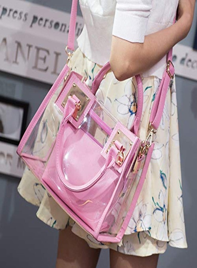 AlwaySky Women Transparent Shoulder Crossbody Bag, 2 in 1 Designer Fashion Handbag Tote Purse Waterproof Summer Beach Bag Satchel, Pink - Image 3