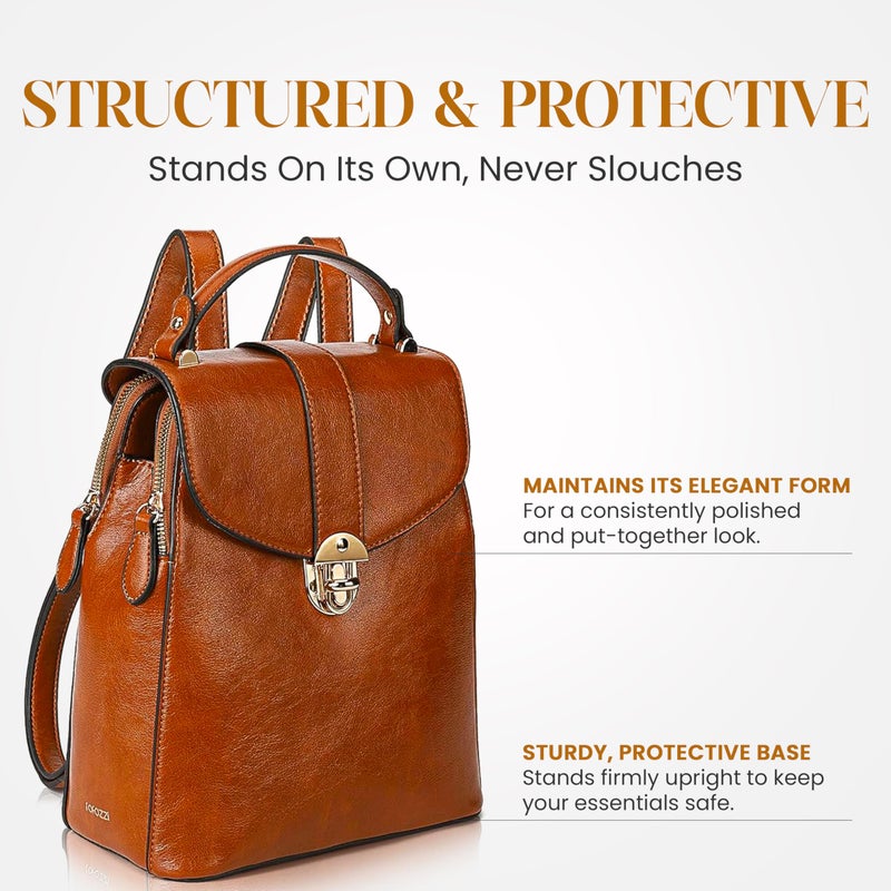 rofozzi Structured Vegan Leather Backpack Purse for Women - Back Pack Purses Women â€“ PU Faux Leather Backpack Handbags (Brown) - Image 3