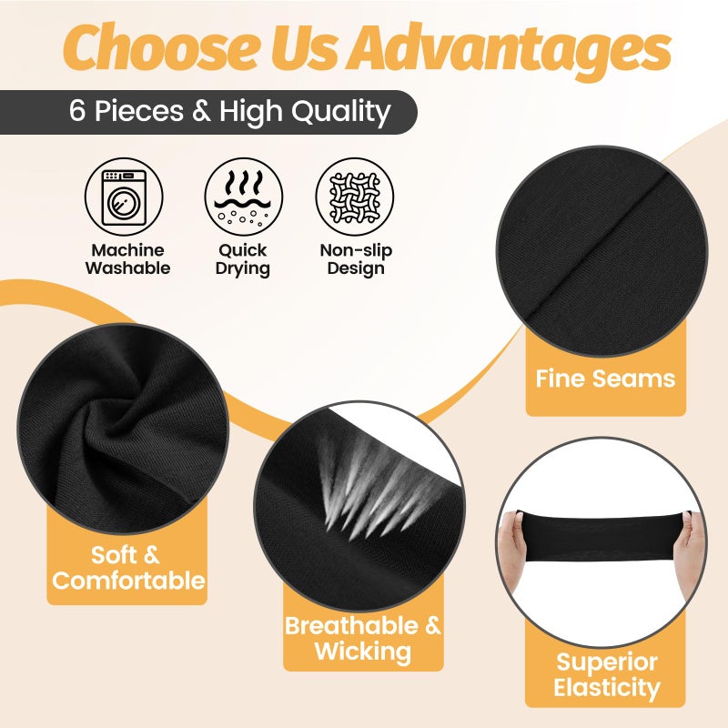 HSEM Headbands for Women - 6 Pack Wide Elastic Hairbands | Ultra-Soft Moisture Wicking Sports Headband | Non-Slip Accessories Bands for Fashion, Workouts, Yoga, Daily Use (6 Pack Black) - Image 3