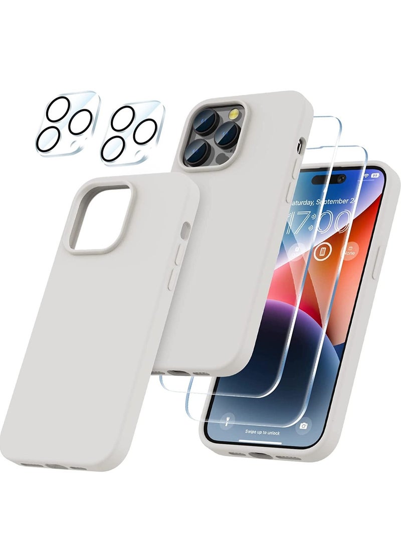 تايجر Liquid Silicone Case for 2022 iPhone 14 Pro Max 6.7 Inch with 2-Pack Screen Protector and 2-Pack Camera Lens Protector, Slim Full Coverage Screen Camera Case, White - Image 1