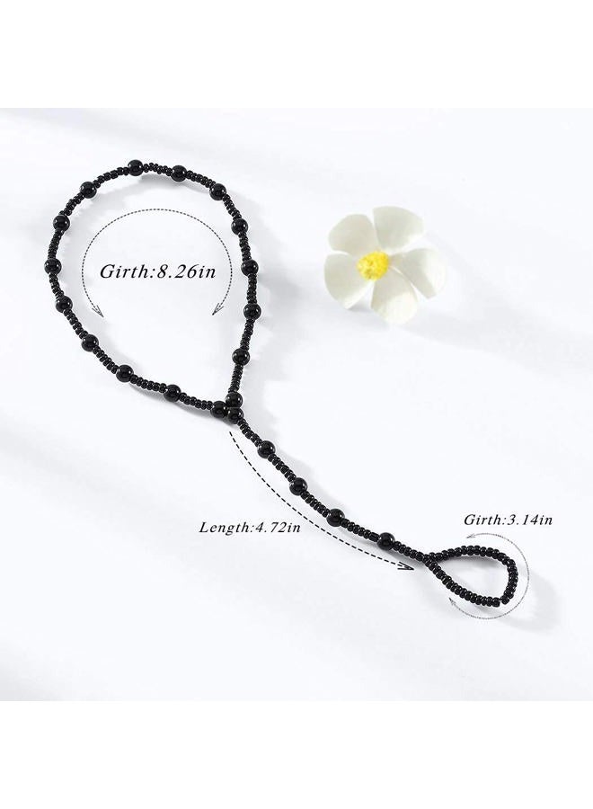 Obmyec Pearl Barefoot Sandals Wedding Ankle Bracelet Beaded Foot Chain jewelry 2pcs for Women and Girls free size Black - Image 3
