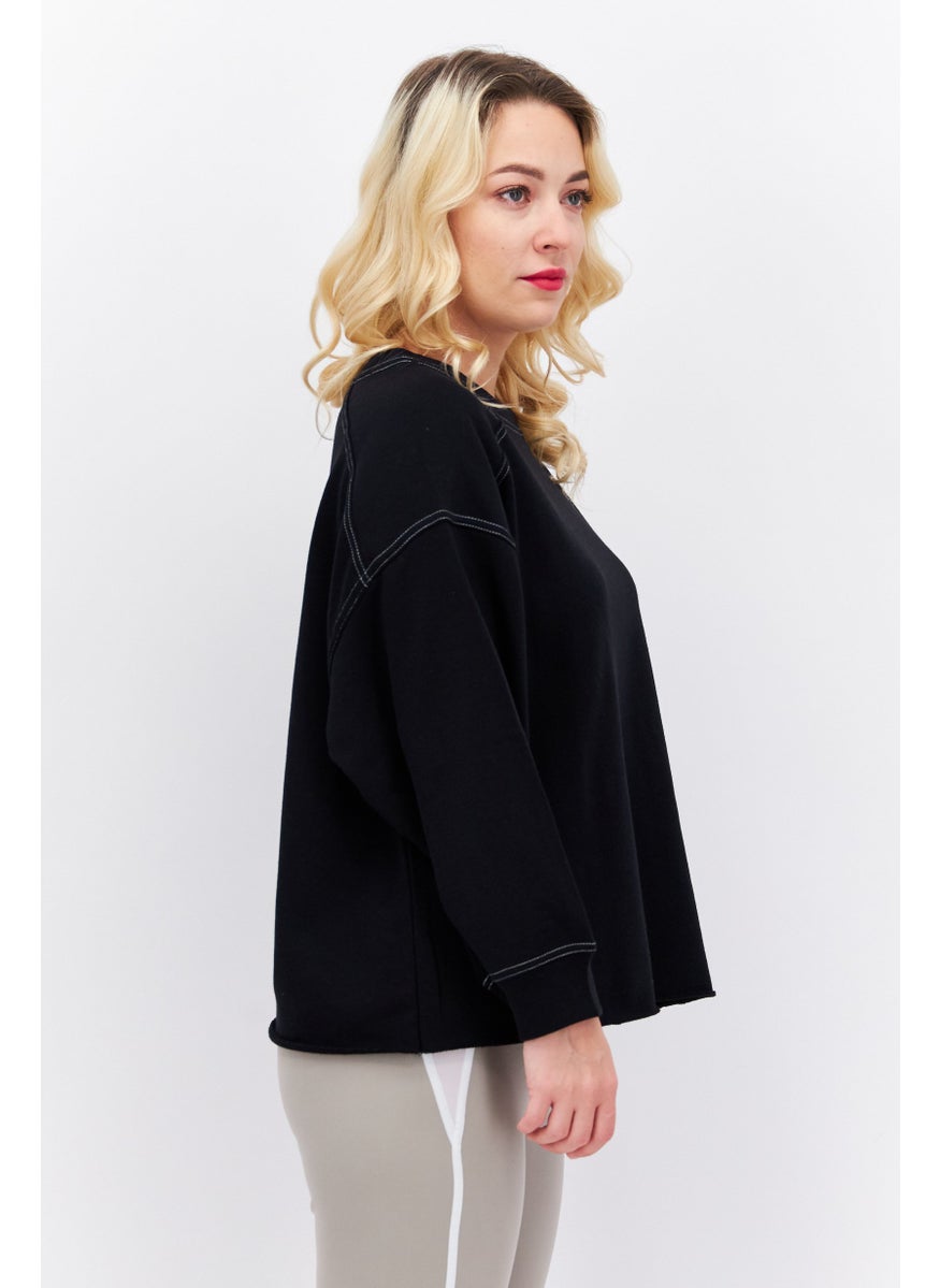 Sage Collective Women Sportswear Fit Long Sleeve Outdoor Sweatshirts, Black  - Image 2