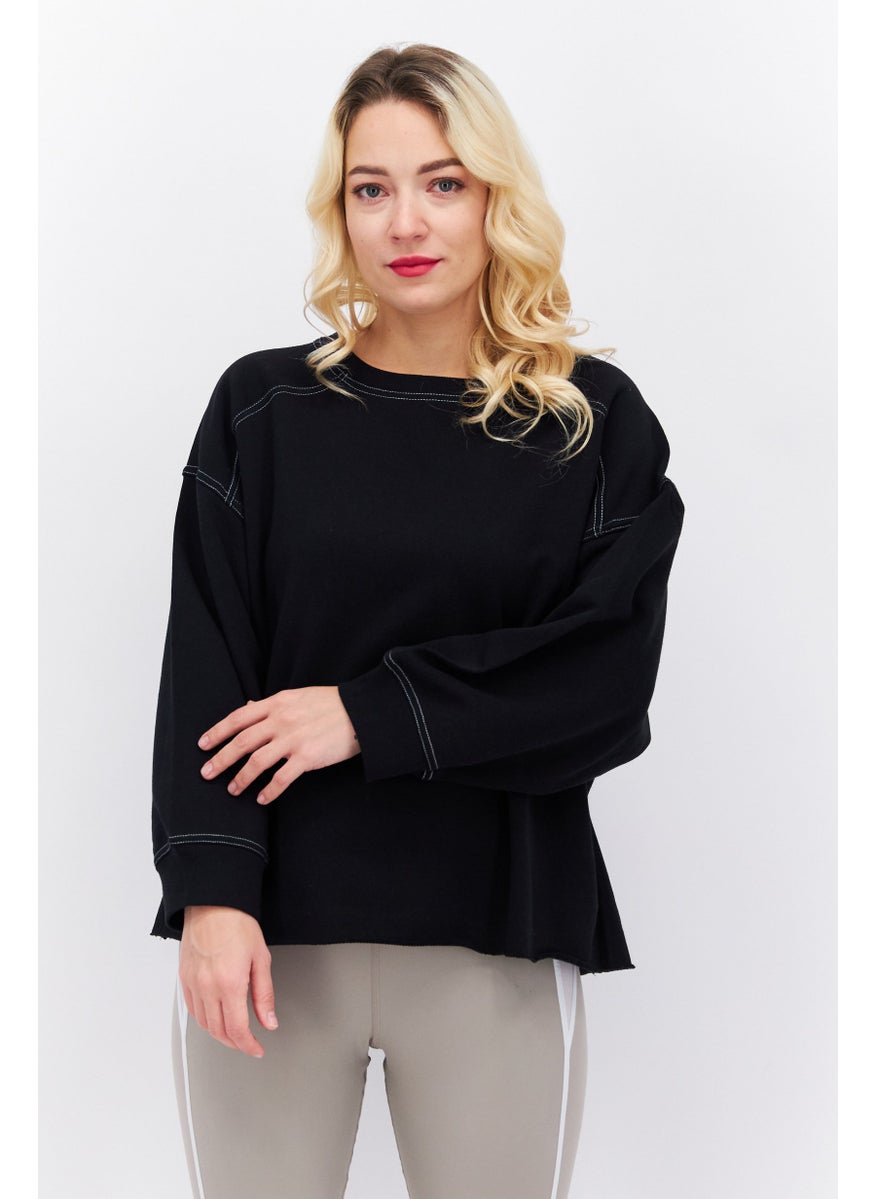 Sage Collective Women Sportswear Fit Long Sleeve Outdoor Sweatshirts, Black  - Image 1