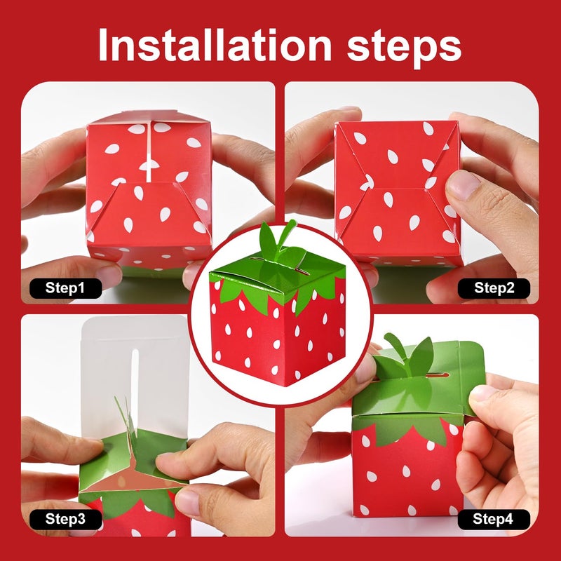 HappFestiv 24 Pcs Strawberry Party Favor Boxes, 2.17" Ã— 2.17" Ã— 2.17" Cute Fruit Foldable Paper Goodie Boxes, Sweet Treat Boxes for Candy Snacks Gifts, Birthday Wedding Supplies, Festival Holidays Party Decorations - Image 4