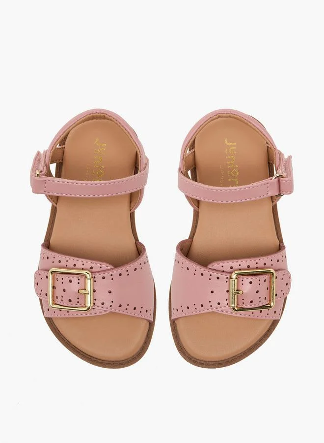 جونيورز Girls Laser Cut Design Hook & Loop Sandals