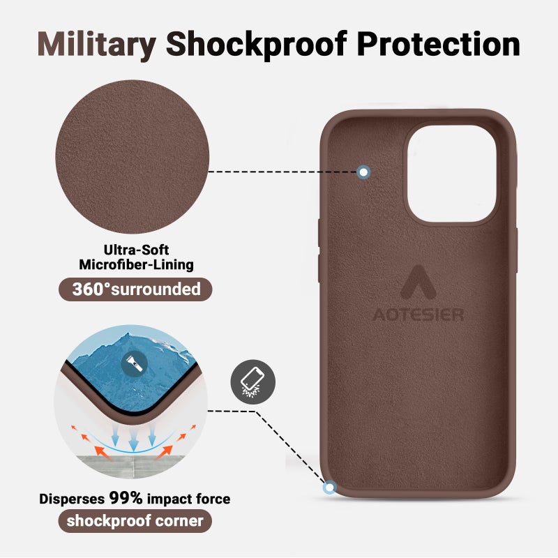 AOTESIER Shockproof Designed for iPhone 14 Pro Max Case, [Food Grade Silicone] [Military Drop Protection] with Anti-Scratch Lining Protective Phone Case for 14 ProMax, 6.7 inch, Chocolate - Image 4