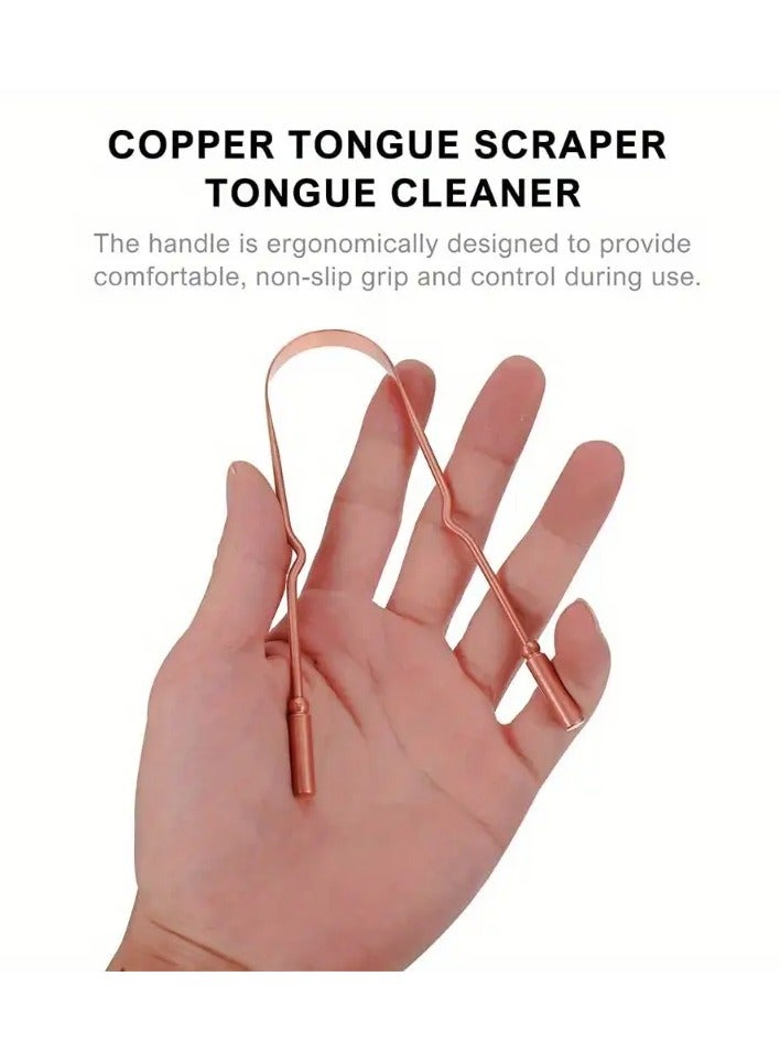 Rozino 1pc Pure Copper Tongue Scraper with Rose Golden Finish - Odorless Metal Oral Cleaning Tool, Includes Beige Drawstring Bag, for Fresh Breath & Plaque Removal, Home Use - Image 2