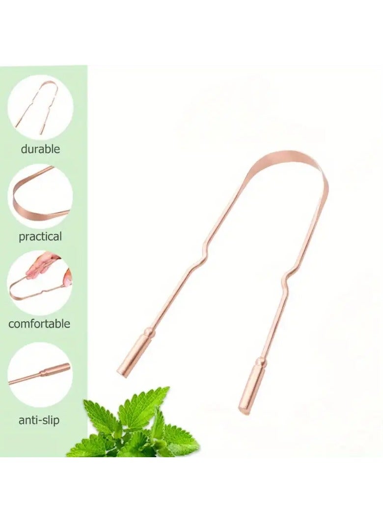 Rozino 1pc Pure Copper Tongue Scraper with Rose Golden Finish - Odorless Metal Oral Cleaning Tool, Includes Beige Drawstring Bag, for Fresh Breath & Plaque Removal, Home Use - Image 3