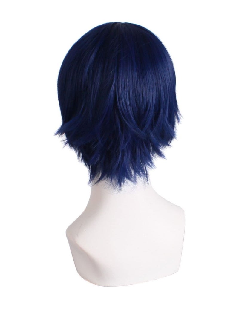 إستيل شعر مستعار تأثيري قصير مستقيم للرجال شعر مستعار أزرق منتصف الليل - Image 2