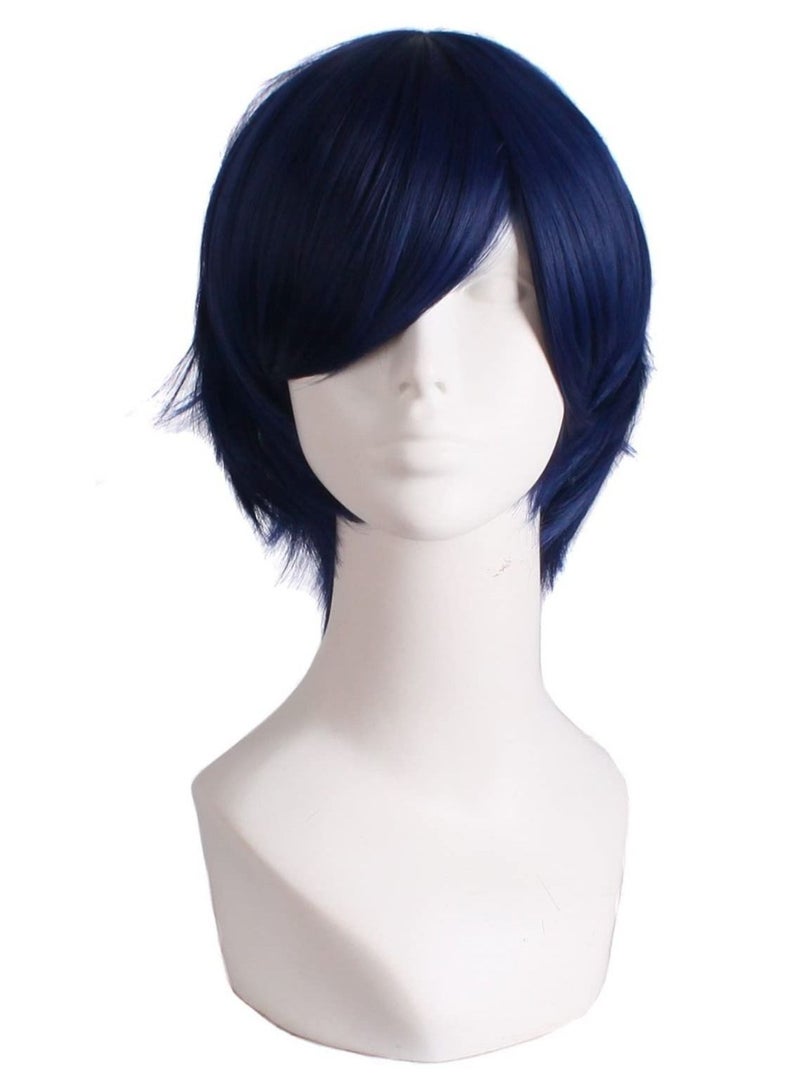 إستيل شعر مستعار تأثيري قصير مستقيم للرجال شعر مستعار أزرق منتصف الليل - Image 1