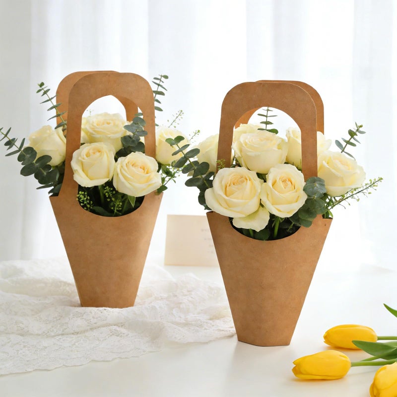 AUGSUN 60Pcs Kraft Paper Flowers Bouquet Bags with Handle, 14 Inch Brown Hanging Bouquet Wrapping Bags Kraft Floral Flower Sleeves for Florist Packaging Supplies Wedding Party - Image 5