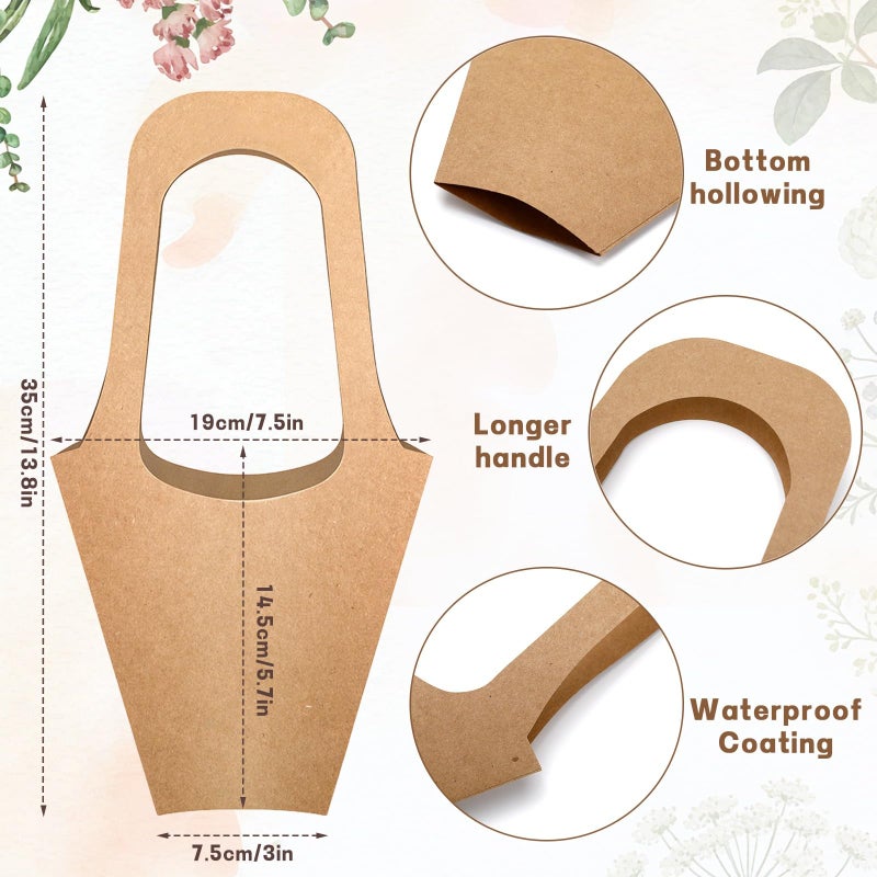 AUGSUN 60Pcs Kraft Paper Flowers Bouquet Bags with Handle, 14 Inch Brown Hanging Bouquet Wrapping Bags Kraft Floral Flower Sleeves for Florist Packaging Supplies Wedding Party - Image 2