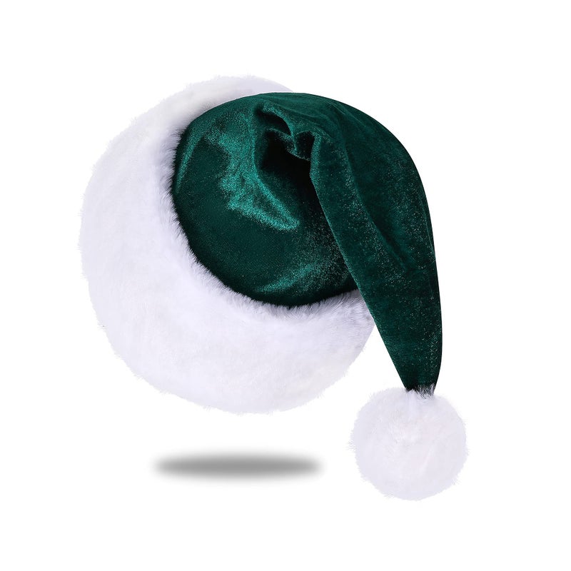 Eoocan Santa Hat Santa Hat for Adults Unisex Velvet Comfort Green Christmas Hats Extra Thicken Classic Plush for Christmas New Year Festive Holiday Party Supplies