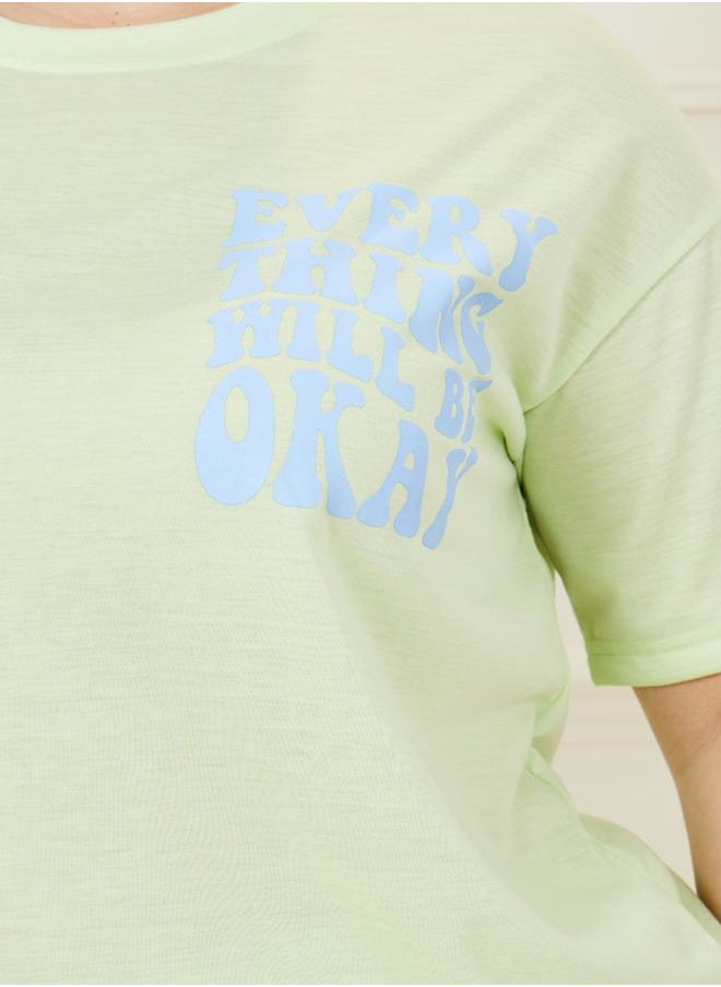 Styli - Slogan Printed Drop Shoulder T-Shirt & Cuff Pyjama Set - Image 1