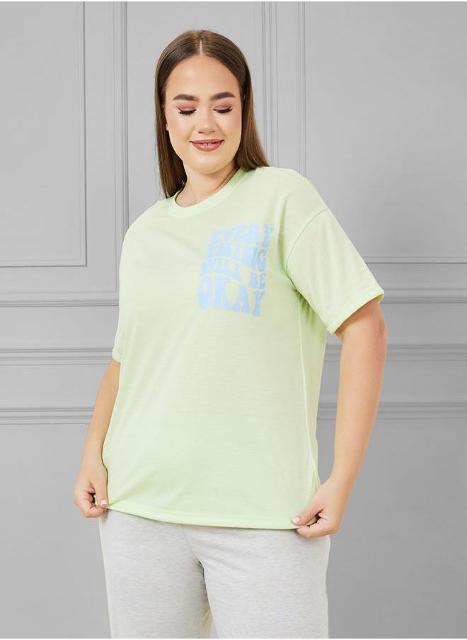Styli - Slogan Printed Drop Shoulder T-Shirt & Cuff Pyjama Set - Image 1