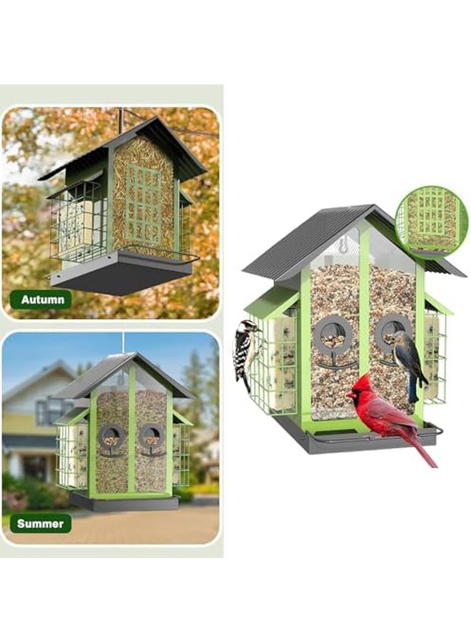 مغذي طيور معدني بني مع مجثم كبير بسعة كبيرة وخطاف تعليق لحديقة الفناء الخلفي - Image 5