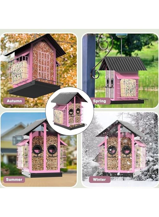 مغذي طيور معدني بني مع مجثم كبير بسعة كبيرة وخطاف تعليق لحديقة الفناء الخلفي - Image 3