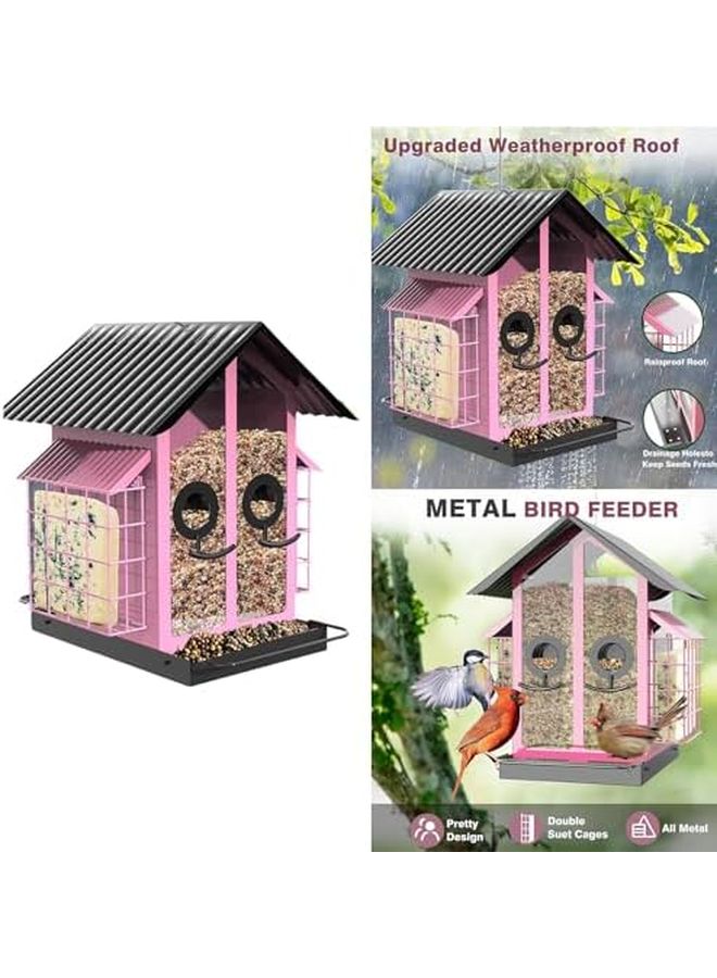 مغذي طيور معدني بني مع مجثم كبير بسعة كبيرة وخطاف تعليق لحديقة الفناء الخلفي - Image 4