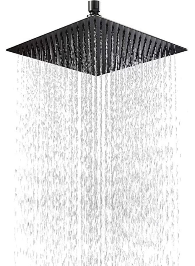 ZAP OHSQ89 360 Degree Rotation Black Square Wall Mounted Overhead Shower Stainless Steel | Anti-MIcrobial Silicon Nozzle | Ultra Thin & Lightweight Only Overhead Shower (8 Inch, Only Shower Head) - Image 1