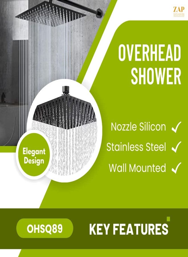 ZAP OHSQ89 360 Degree Rotation Black Square Wall Mounted Overhead Shower Stainless Steel | Anti-MIcrobial Silicon Nozzle | Ultra Thin & Lightweight Only Overhead Shower (8 Inch, Only Shower Head) - Image 2