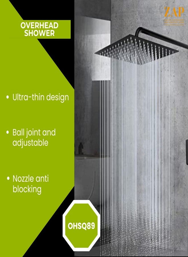ZAP OHSQ89 360 Degree Rotation Black Square Wall Mounted Overhead Shower Stainless Steel | Anti-MIcrobial Silicon Nozzle | Ultra Thin & Lightweight Only Overhead Shower (8 Inch, Only Shower Head) - Image 4