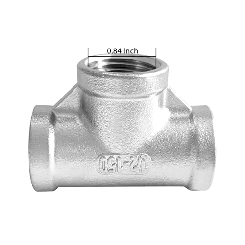Fitvell Stainless Steel Tee Pipe Fitting 1/2" x 1/2" x 1/2" NPT Female Threaded T Shaped Coupling 3PCS - Image 2