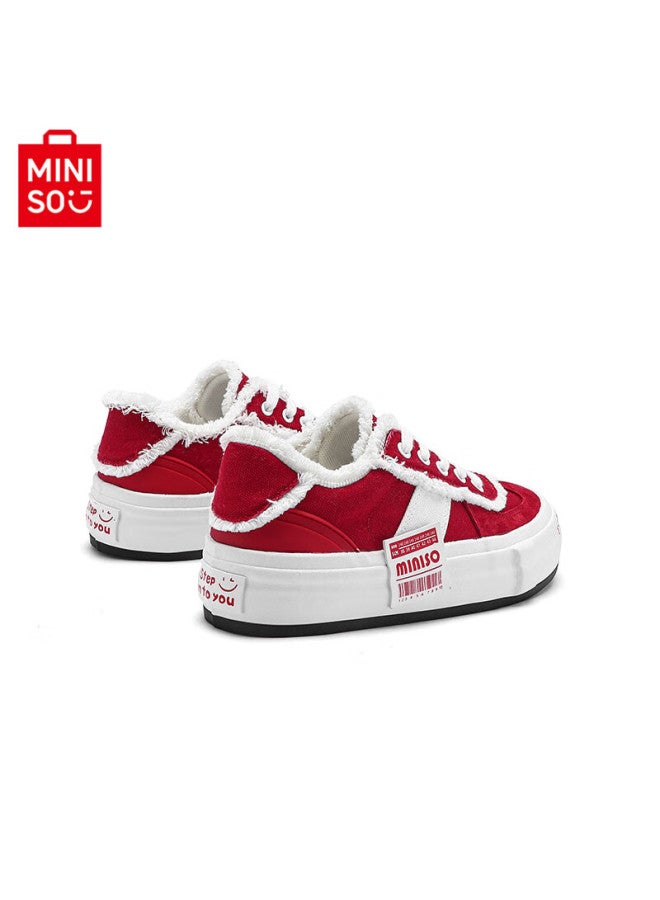 Miniso Men's Autumn New Retro Thick-soled Canvas Shoes Trendy Versatile Sneakers Women White Red Size 38 - Image 4