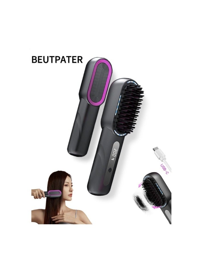 BEUTPATER Cordless Hair Straightener Brush, Mini Slim Hot Brush, Electric Hair Styler Brush, Portable Heated Straightening Brush, Electric Hair Styler Brush for Travel, Party - Image 1
