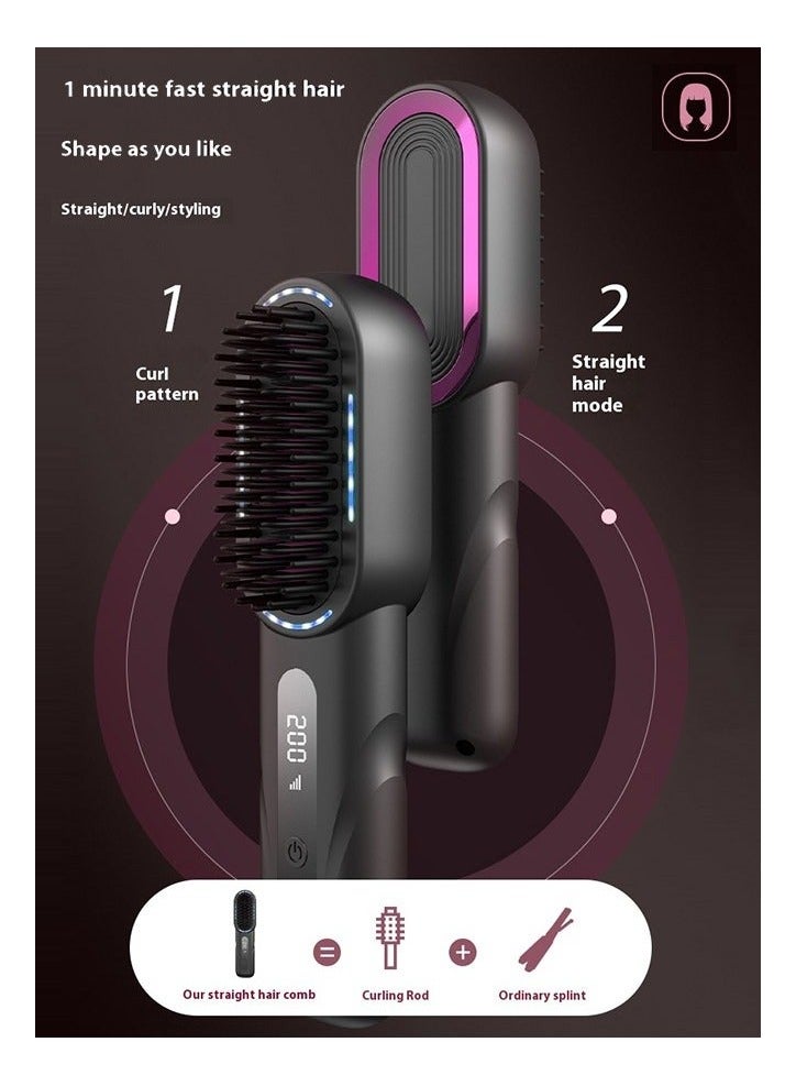 BEUTPATER Cordless Hair Straightener Brush, Mini Slim Hot Brush, Electric Hair Styler Brush, Portable Heated Straightening Brush, Electric Hair Styler Brush for Travel, Party - Image 3