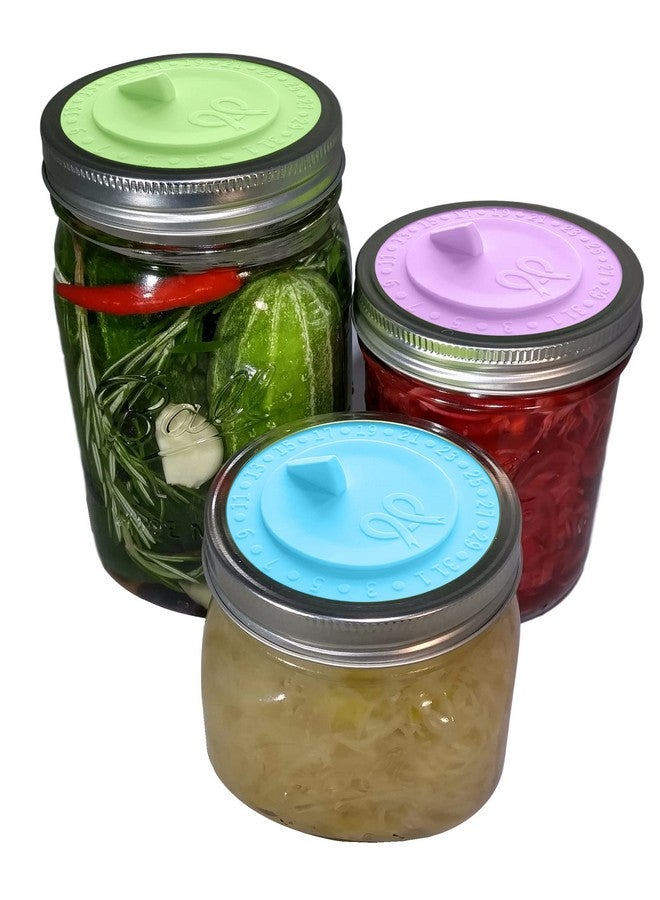 PremiumPresents 7pack Maintenance airlock waterless fermentation lids for wide mouth mason jars. Make Sauerkraut, Kimchi, Pickles, any fermented vegetable probiotic foods. BPA, mold free, dishwasher safe. - Image 3