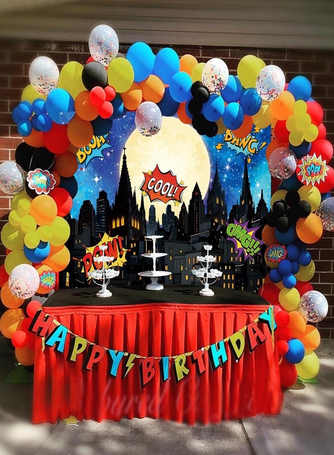 CINRAY Super Hero City Backdrop 7x5FT Blue Cartoon City Landscape Superhero Photography Background Boy Birthday Party Banner Decorations Supplies Photo Props - Image 5