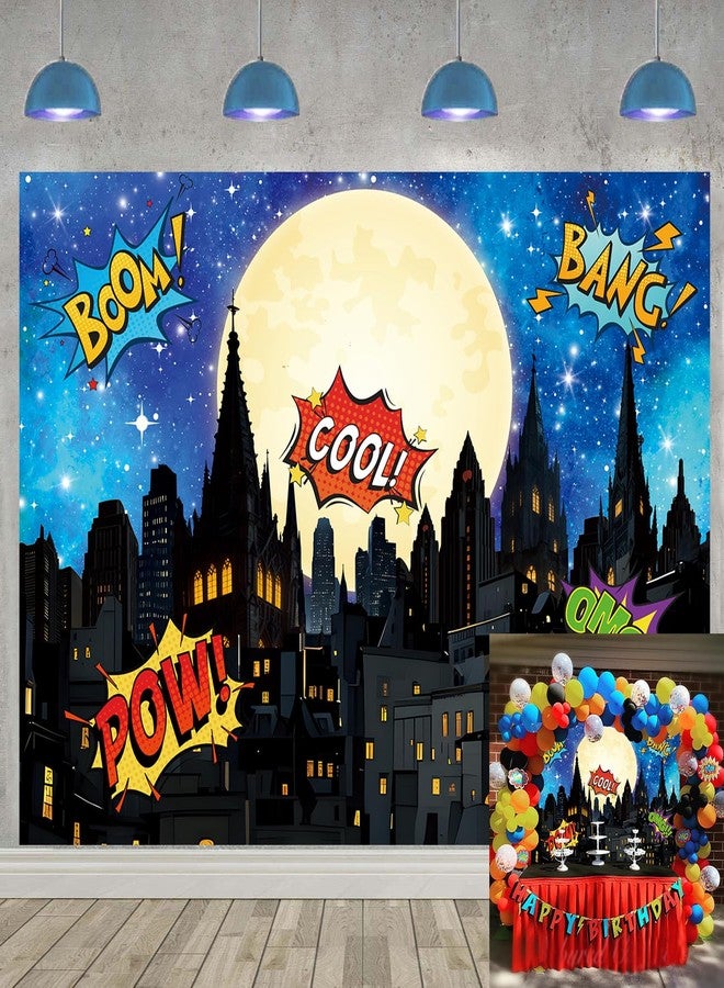 CINRAY Super Hero City Backdrop 7x5FT Blue Cartoon City Landscape Superhero Photography Background Boy Birthday Party Banner Decorations Supplies Photo Props - Image 1