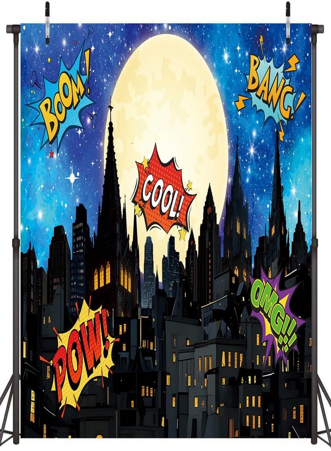 CINRAY Super Hero City Backdrop 7x5FT Blue Cartoon City Landscape Superhero Photography Background Boy Birthday Party Banner Decorations Supplies Photo Props - Image 2