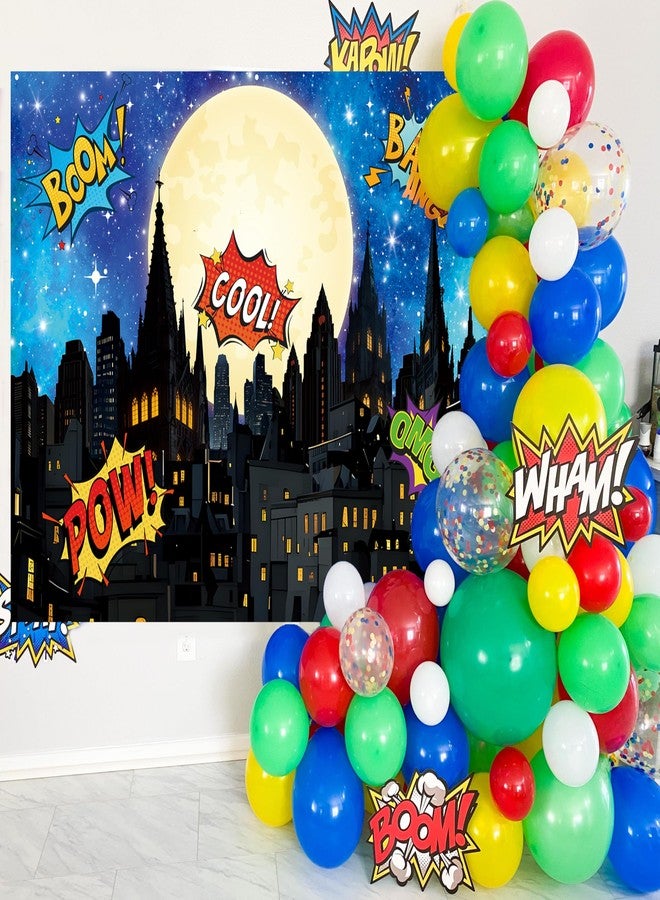 CINRAY Super Hero City Backdrop 7x5FT Blue Cartoon City Landscape Superhero Photography Background Boy Birthday Party Banner Decorations Supplies Photo Props - Image 4