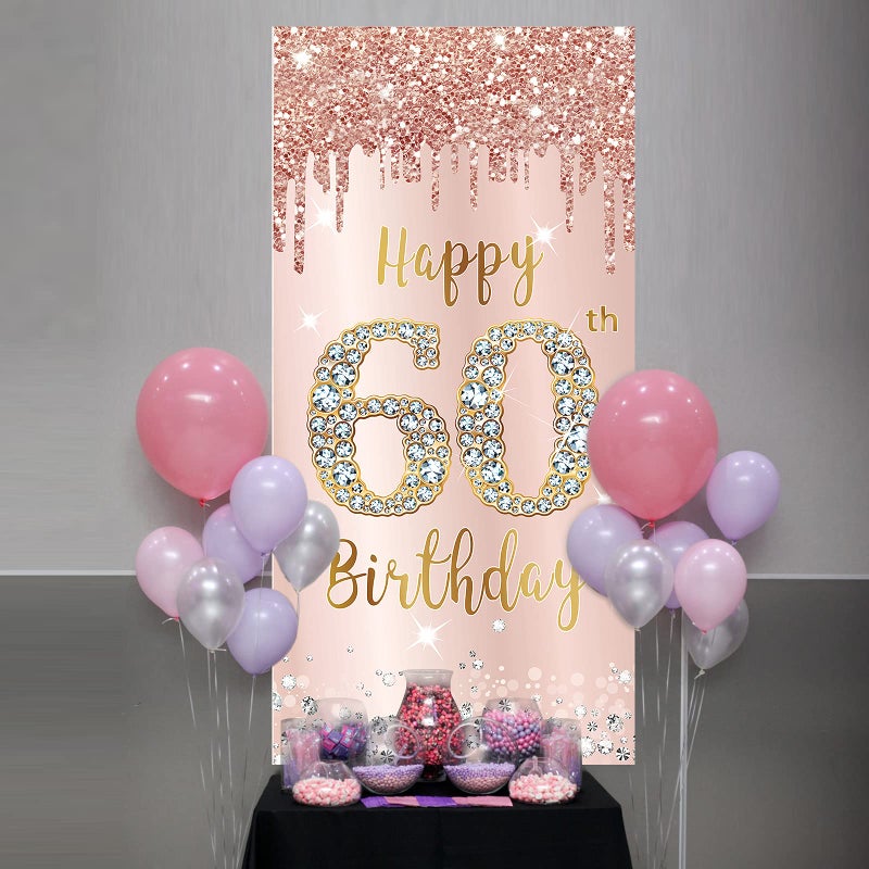Excelloon 60th Birthday Door Banner Decorations for Women  Pink Rose Gold Happy 60th Birthday Door Cover Backdrop Party Supplies  Large Sixty Year Old Birthday Poster Sign Decor - Image 5
