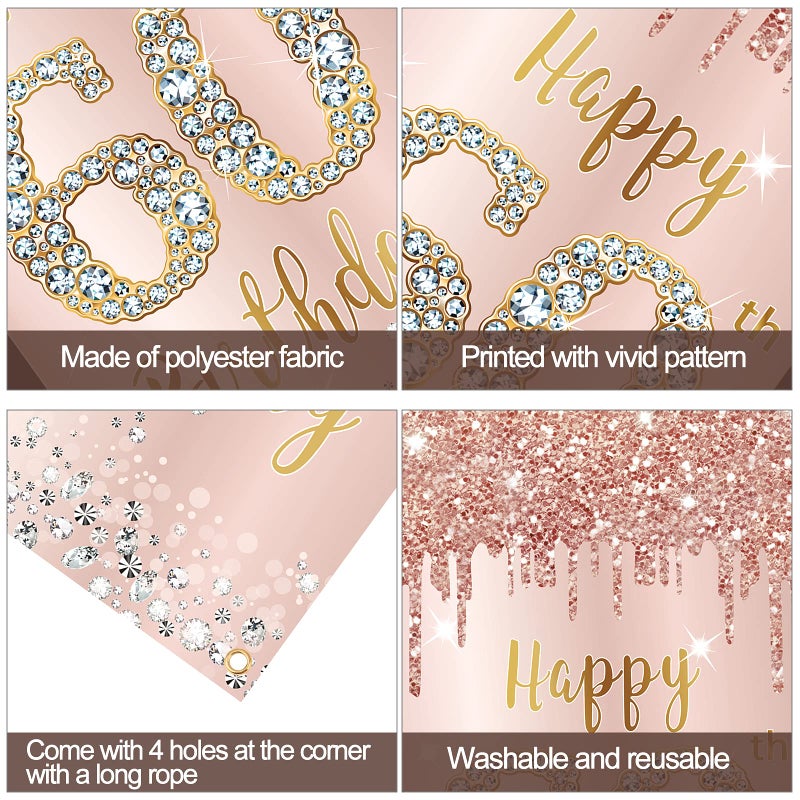 Excelloon 60th Birthday Door Banner Decorations for Women  Pink Rose Gold Happy 60th Birthday Door Cover Backdrop Party Supplies  Large Sixty Year Old Birthday Poster Sign Decor - Image 3