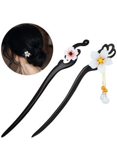 Giegxin 2 Pcs Chinese Hair Sticks Flower Retro Hair Stick Pinwooden Chopsticks with Tassel Handmade Hairpin for Women Hanfu Dressing Accessories 
