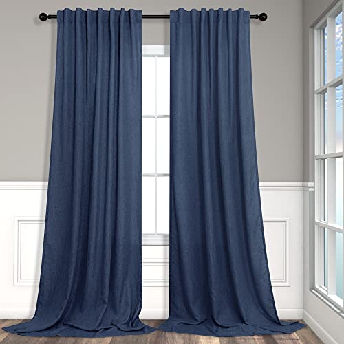 Pitalk Navy Blue Curtains 84 Inch Length for Bedroom 2 Panels Back Tab Pocket Drapes Light Filtering Semi Sheer Dark Blue Curtains for Living Room Boys Space Nautical Boho Farmhouse Decor 52x84 Long Indigo - Image 1