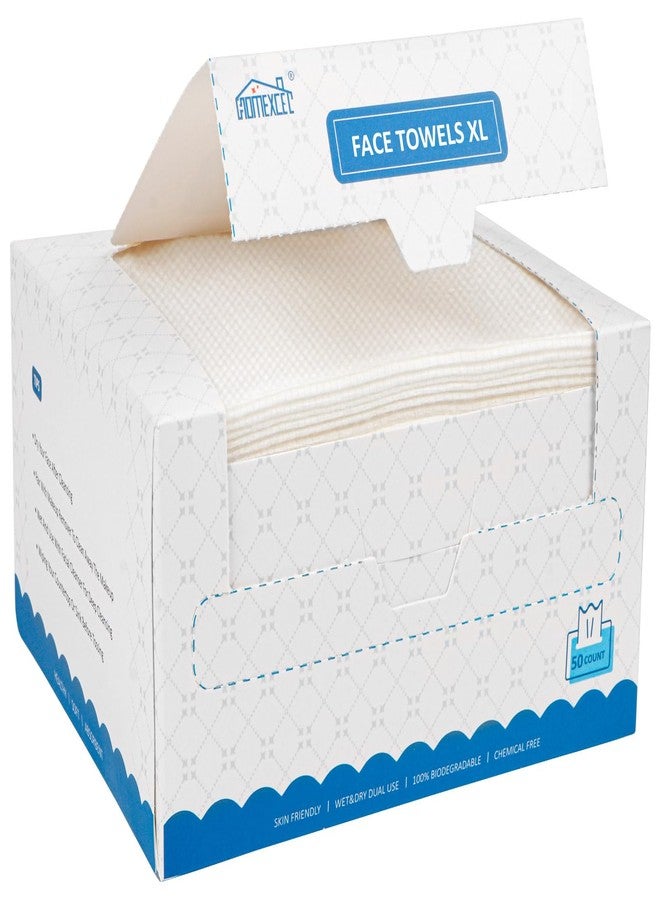 HOMEXCEL Face Towels 50 Count, Disposable Makeup Remover Wipes, Super Soft Biodegradable Dry Facial Hand Clean Facial Towels Wash Cloth - Image 1
