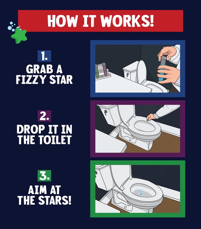 Fizzy Stars Potty Training Aid - Star Shaped Pee Targets That Make The Water Bubble and Change Color - Fun Urinal and Toilet Aim Learning Aid for Toddlers and Boys (1 Pack - 64 Stars) - Image 3