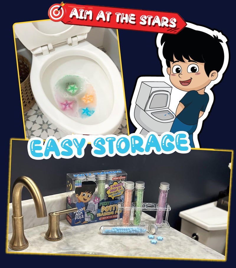 Fizzy Stars Potty Training Aid - Star Shaped Pee Targets That Make The Water Bubble and Change Color - Fun Urinal and Toilet Aim Learning Aid for Toddlers and Boys (1 Pack - 64 Stars) - Image 4
