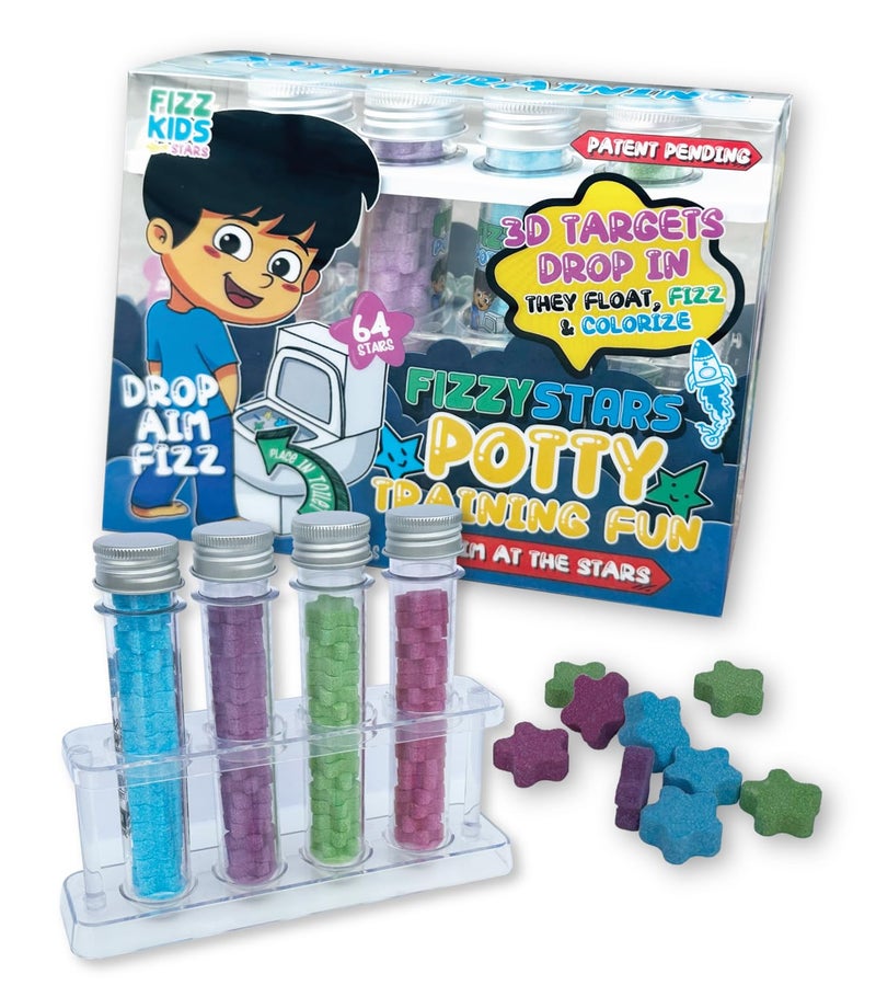 Fizzy Stars Potty Training Aid - Star Shaped Pee Targets That Make The Water Bubble and Change Color - Fun Urinal and Toilet Aim Learning Aid for Toddlers and Boys (1 Pack - 64 Stars) - Image 1