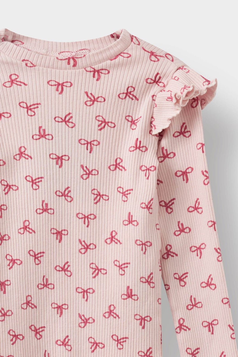 ديفاكتو تيشيرت بيبي بناتي كم طويل مضلع قصة عادية بياقة مستديرة - Image 2