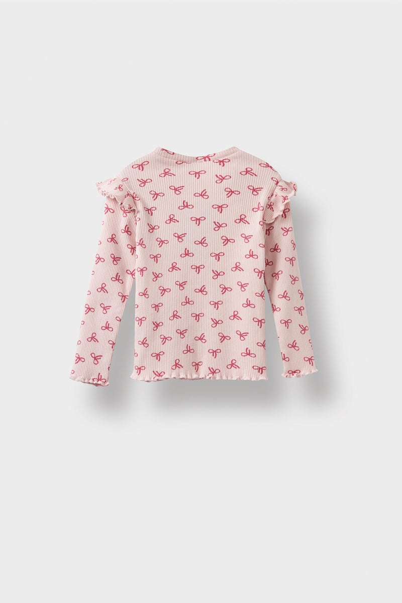 ديفاكتو تيشيرت بيبي بناتي كم طويل مضلع قصة عادية بياقة مستديرة - Image 4