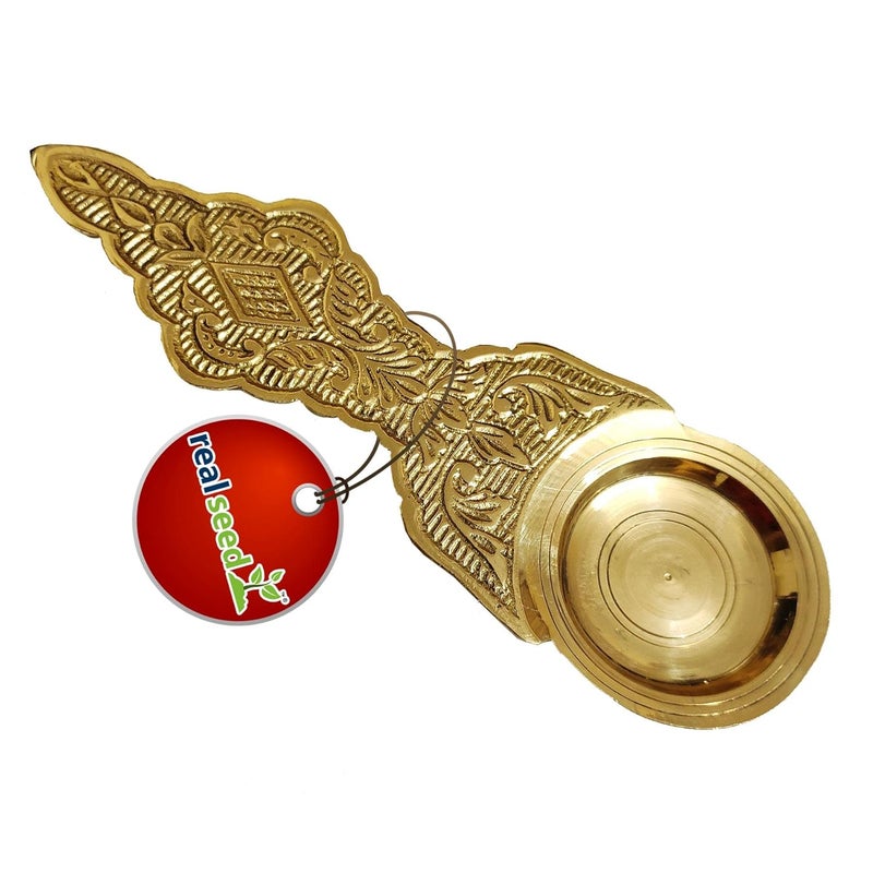 REAL SEED Brass Kapoor Aarti Diya Camphor Dhoop Dani Holder Burner for Home Pooja Aarti Decor House Warming Decoration Religious Diwali Gifts Size 13 x 45 CMS - Image 1