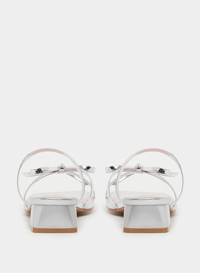 ستايلي صنادل بكعب عريض مزينة بفيونكة معدنية وأشرطة - Image 4