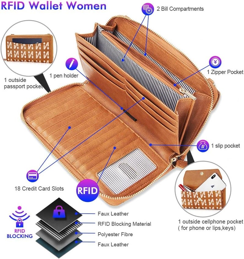 Nuoku محفظة نسائية RFID مع حزام معصم وحقيبة كروس مع سحاب حول 2 حزام - Image 3