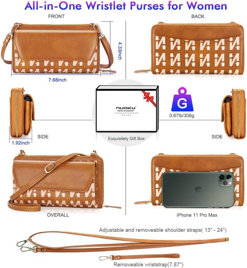 Nuoku محفظة نسائية RFID مع حزام معصم وحقيبة كروس مع سحاب حول 2 حزام - Image 4