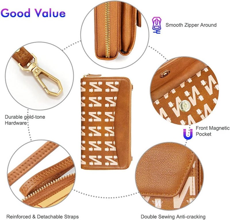 Nuoku محفظة نسائية RFID مع حزام معصم وحقيبة كروس مع سحاب حول 2 حزام - Image 5
